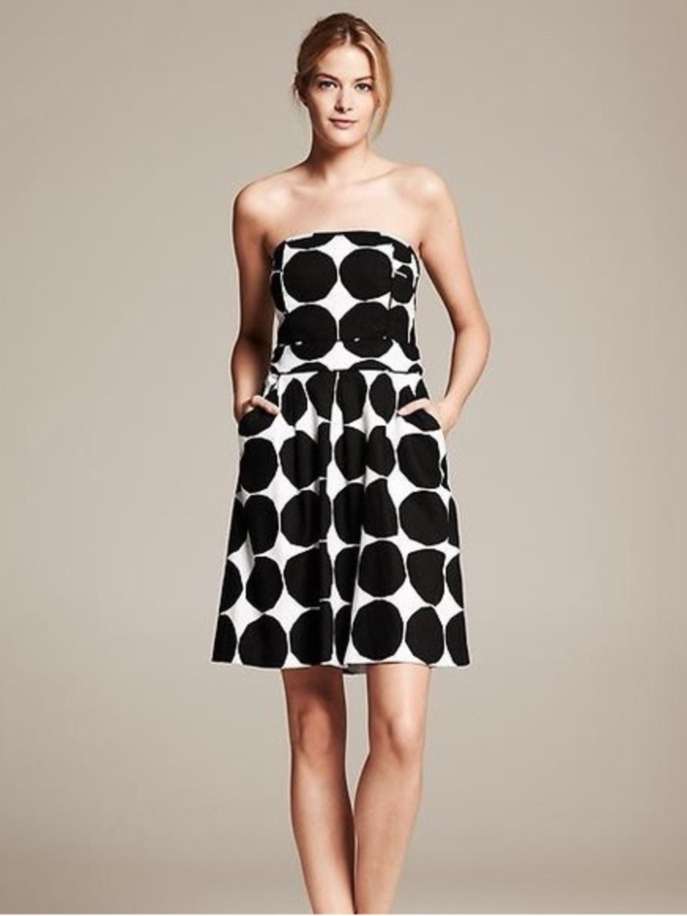 Banana Republic x Marimekko Strapless Mini Dress Black Polka Dot Linen Cotton